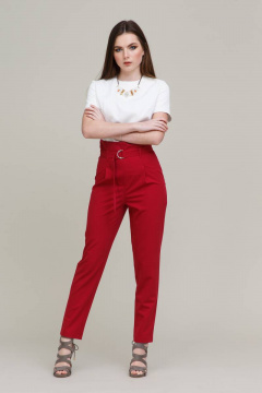Брюки с высокой талией и бантовой лентой для делового образа Domna 12078(170) малиновый - фото 3