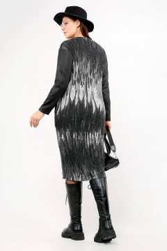 Платье прямое с карманами и комбинированной тканью La rouge 5411 черно-белый-набивной - фото 2