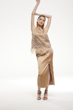 Юбка-карандаш из атласной ткани с разрезом и стразами Vesnaletto 3278-3 - фото 2