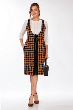 Трикотажный сарафан с воротом и гипюровыми вставками Belinga 1209 рыжий - фото 3