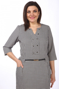 Полуприлегающее платье с V-образным вырезом и поясом Lady Style Classic 751/1 бежевые_тона - фото 2