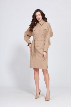 Платье с спущенным плечом, накладными карманами и разрезами Твой имидж 1560 песочный - фото 4