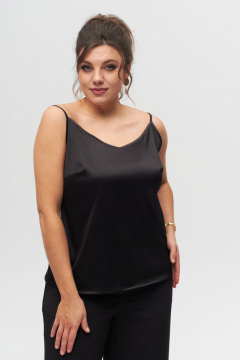 Черный топ из текстиля с V-образным вырезом и нагрудными вытачками Anelli 1087.1 черный - фото 1