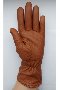 Коричневые кожаные перчатки с шерстяной отделкой на демисезон ACCENT 917 коньяк - фото 3