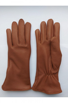 Коричневые кожаные перчатки с шерстяной отделкой на демисезон ACCENT 917 коньяк - фото 1