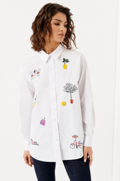 Блузка женская с принтом на пуговицах из хлопка Панда 139840w белый - фото 1