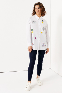 Блузка женская с принтом на пуговицах из хлопка Панда 139840w белый - фото 2
