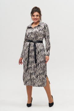 Платье-рубашка из текстиля, длина полное с разрезами и поясом Anelli 1320 зебра - фото 3