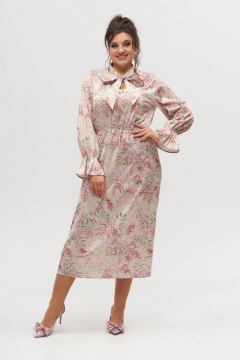 Платье из вискозы с фигурным вырезом и эластаном, на резинке Anelli 1322 бежевые_цветы - фото 4