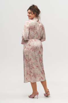Платье из вискозы с фигурным вырезом и эластаном, на резинке Anelli 1322 бежевые_цветы - фото 3