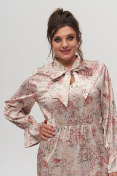 Платье из вискозы с фигурным вырезом и эластаном, на резинке Anelli 1322 бежевые_цветы - фото 2