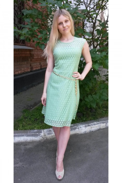 Платье со спущенным плечом и эффектным пояском из кружево Tensi 175 мята - фото 1