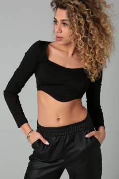 Топ укороченный из трикотажа на каждый день DOGGI 0156 черный - фото 1