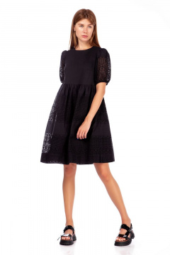 платье летнее хлопковое с ришелье и карманами DAVA 152 черный - фото 1