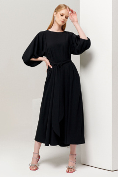 Платье длина ниже колена с пышными рукавами и поясом Панда 112280w черный - фото 1