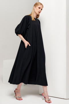 Платье длина ниже колена с пышными рукавами и поясом Панда 112280w черный - фото 2