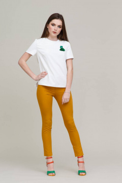 Зауженные брюки леггинсы из текстиля с высокой посадкой Domna 12084(164) шафрановый - фото 1