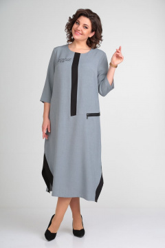 Демисезонное платье свободного кроя с принтом и разрезами Michel chic 2073 серый - фото 1