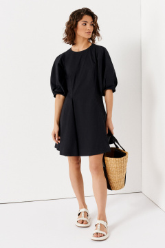 Платье мини из хлопка с пышными рукавами и свободным силуэтом Панда 139083w черный - фото 2