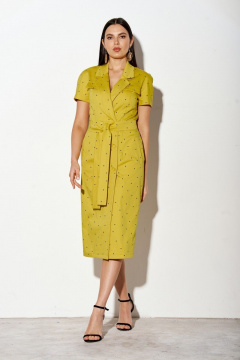 Платье летнее прилегающего силуэта с разрезами и поясом FOXY FOX 1404 горчичный - фото 2