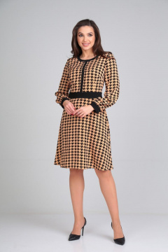 Платье полуприлегающего кроя с декоративной планкой Karina deLux M-1073 охра - фото 2