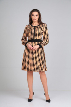 Платье полуприлегающего кроя с декоративной планкой Karina deLux M-1073 охра - фото 4