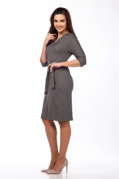 Платье с V-вырезом и съемным поясом из текстиля Lady Style Classic 1682/1 серые_тона - фото 2
