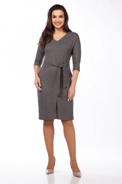 Платье с V-вырезом и съемным поясом из текстиля Lady Style Classic 1682/1 серые_тона - фото 1