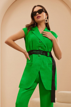 Деловой костюм брючный с жакетом и поясом из льна Lissana 4666 лайм - фото 2