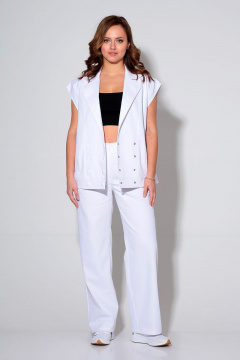 Джинсовый комплект жилет и брюки с прорезными карманами Liona Style 868 белый - фото 4