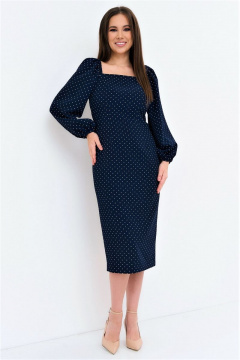 Деловое платье с объемными рукавами и разрезом Магия моды 2215 синий_мелкий_горох - фото 1