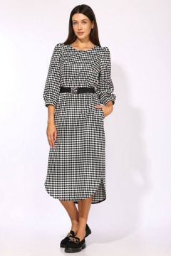 Платье демисезонное из текстиля с разрезами и карманами Faufilure C1201 черно-белый/клетка - фото 4