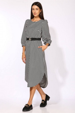 Платье демисезонное из текстиля с разрезами и карманами Faufilure C1201 черно-белый/клетка - фото 2