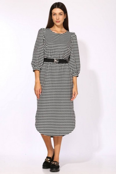 Платье демисезонное из текстиля с разрезами и карманами Faufilure C1201 черно-белый/клетка - фото 1