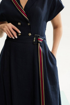 платье летнее из льна с запахом и декоративной тесьмой DAVA 146 синий - фото 4