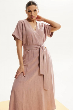 платье приталенное летнее из льна с карманами DAVA 145 пепельная_роза - фото 1