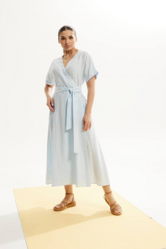 платье приталенное из льна с карманами и V-образным вырезом DAVA 145 голубой - фото 1