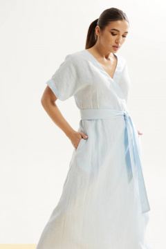 платье приталенное из льна с карманами и V-образным вырезом DAVA 145 голубой - фото 5