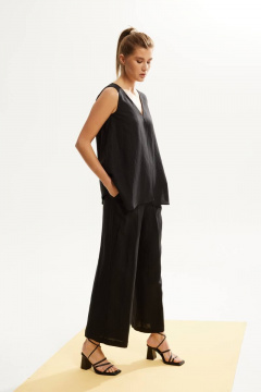 Лененый костюм с блузой и брюками с резинкой, летняя коллекция DAVA 142 черный - фото 2