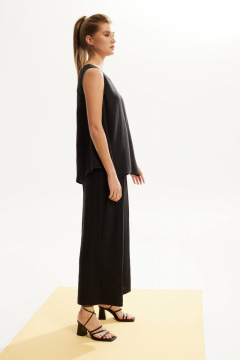 Лененый костюм с блузой и брюками с резинкой, летняя коллекция DAVA 142 черный - фото 3