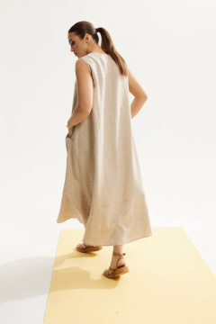 летнее платье свободное из льна с V-образным вырезом DAVA 141 лен - фото 5