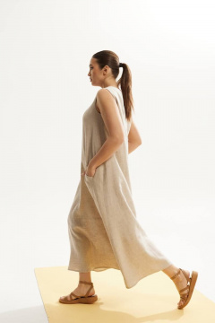 летнее платье свободное из льна с V-образным вырезом DAVA 141 лен - фото 4