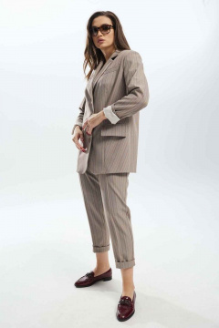 Коричневый костюм из текстиля с зауженными брюками и удлиненным жакетом Mislana С910 - фото 3