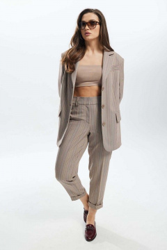 Коричневый костюм из текстиля с зауженными брюками и удлиненным жакетом Mislana С910 - фото 1