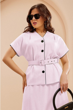 Романтичный костюм с контрастными кантами и поясом Lissana 4649 розовый - фото 5