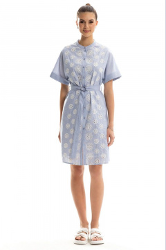 Платье из хлопка с воротником-стойкой Golden Valley 4912 голубой - фото 2