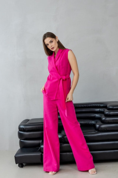 Льняной костюм: брюки палаццо и жилет на запах Atelero 1015 розовая_фуксия - фото 1