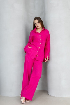 Деловой льняной костюм с жилетом на запах и брюками палаццо Atelero 1053 розовая_фуксия - фото 3