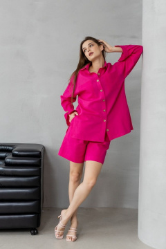 Летняя льняная рубашка с глубоким шлицей и карманами Atelero 1057 розовая_фуксия - фото 4