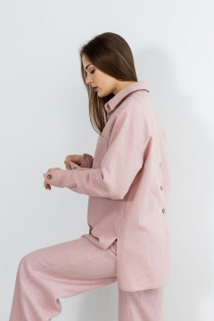 Летняя льняная рубашка с карманами и воротником-рубашкой Atelero 1057 розовая_пудра - фото 4